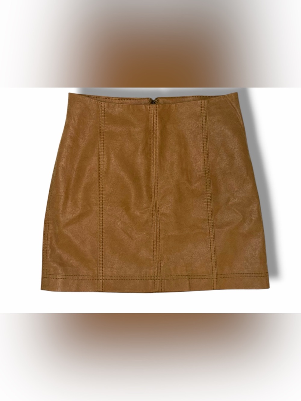Free People Cognac Faux Leather Mini Skirt size 2